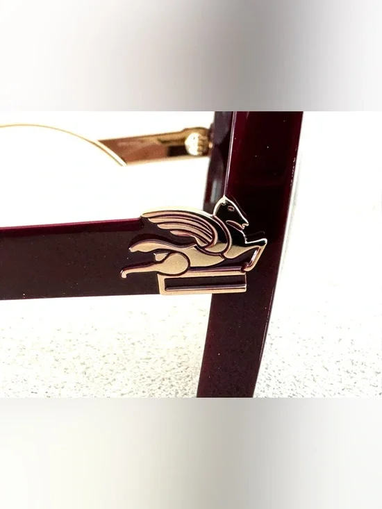 ETRO NEW Pegasus Oversized Sunglasses Burgundy Gold Italy + Box & Cloth - Picture 3 of 9